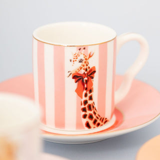 Yvonne Ellen Set of 2 Espresso Cups with Giraffe Saucer in Porcelain