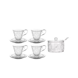 Baci Milano Set of 4 Coffee Cups and Sugar Bowl with Baroque &amp; Rock Spoon