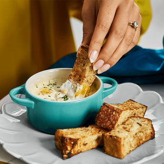 Le Creuset Mini Cocotte Rotonda in Gres Vetrificato 10 cm Blu Riviera
