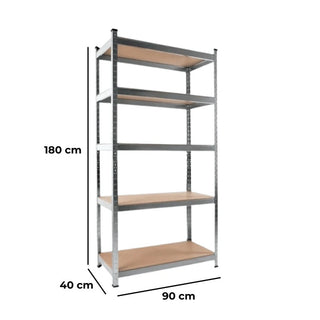 Scaffale Metallico Modulare 5 Ripiani 180x90x40 cm Portata 175 Kg per ripiano