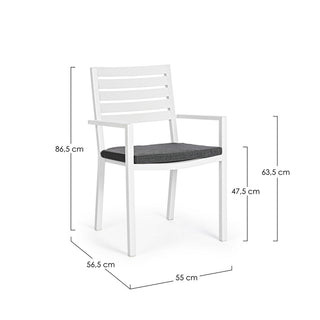 Andrea Bizzotto Helina Stuhl mit Armlehnen und Kissen, stapelbar, Weiß