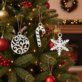 Set mit 3 weißen Weihnachtsbaum-Hängedekorationen