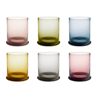Galbiati Timbro Set of 6 Blown Glass Water Glasses 370 ml Assorted Colors