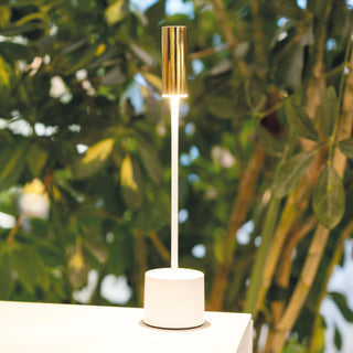 Zafferano Lampada da Tavolo Carolina 28 cm Bianco Lucido e Ottone Spazzolato