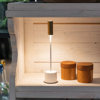 Zafferano Lampada da Tavolo Carolina 28 cm Bianco Lucido e Ottone Spazzolato