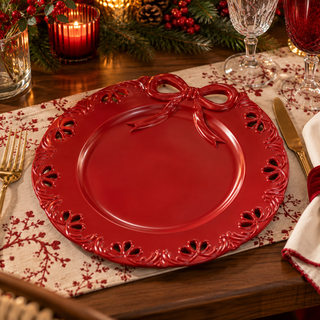 Brandani Set 4 Sottopiatti Natalizi Fiocco Rosso D33 cm