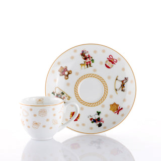 Weissestal Set 2 Tazzine Natalizie con Piattino Toys in Porcellana