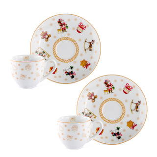 Weissestal Set 2 Tazzine Natalizie con Piattino Toys in Porcellana
