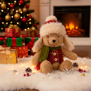 Fabric Clouds Decoration Sitting Teddy Bear with Hat H41 cm Red