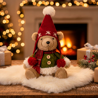 Cloth Clouds Decoration Sitting Teddy Bear with Hat H41 cm Green