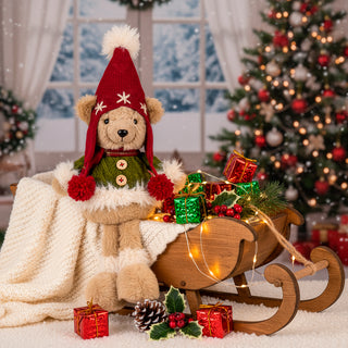 Cloth Clouds Decoration Bear Standing with Hat H34 cm Green