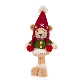 Cloth Clouds Decoration Bear Standing with Hat H34 cm Green