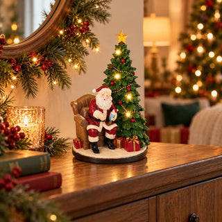 Nuvole di Stoffa Decorazione Babbo Natale su Poltrona con Albero H30 cm