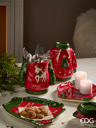 EDG Enzo De Gasperi Set 2 Contenitori Natalizi Maglione Rosso H23,5