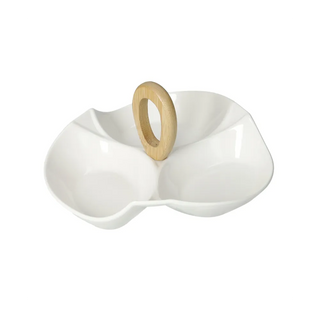 Brandani Primula Hors d'oeuvre Plate in Porcelain with Bamboo Support