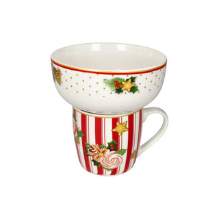 Brandani Tazza Mug Natalizia con Ciotola Le Chicche Rosso in Porcellana