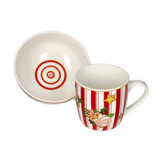 Brandani Tazza Mug Natalizia con Ciotola Le Chicche Rosso in Porcellana