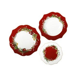 Brandani Servizio Piatti Natalizio 18 pezzi Carol New Bone Porcellana