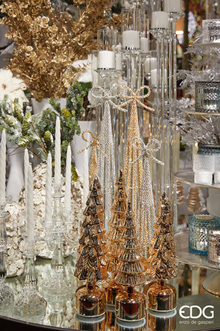 EDG Enzo De Gasperi Set 2 Decori Pino Twist in vetro con Movimento Led e Musica H35 cm