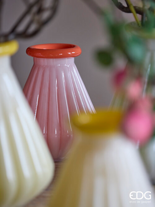 EDG Enzo De Gasperi Vaso Righe con Bordo H13 D12 cm in Vetro