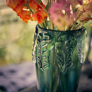 EDG Enzo De Gasperi Glass Vase with Leaves H37 cm Green