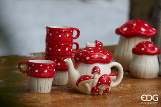 EDG Enzo De Gasperi Set of 4 Stackable Christmas Coffee Cups Mushroom H9 cm