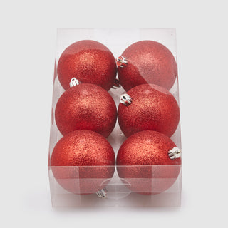 EDG Enzo De Gasperi Box 6 Glitter Christmas Baubles D8 cm Red