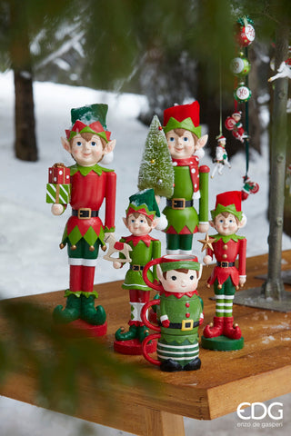 EDG Enzo de Gasperi Set of 2 Poly Elf Decorations with Toys H38 cm