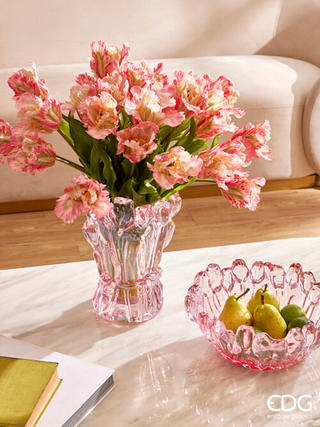 EDG Enzo De Gasperi Vaso Tulipano H30 D22 cm in Vetro Rosa