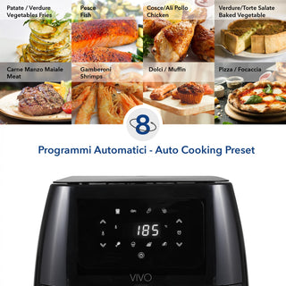 Classe Italy Friggitrice Ad Aria Vivo Air Fryer 6,5 lt Nero Lucido