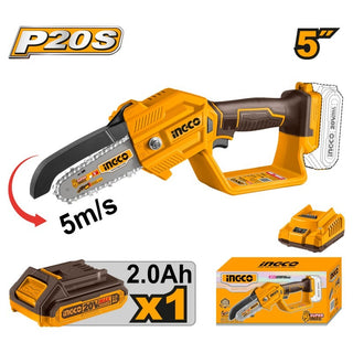 Ingco Italia 20V 2Ah Battery-Powered Electric Chainsaw 
