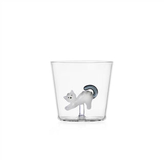 Ichendorf Milano Tabby Cat Tumbler Gatto Bianco Coda Grigia 30cl in Vetro Borosilicato