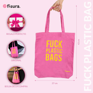 Fisura Tote Bag Shopper in Cotone Fuck Plastic Bags Rosa