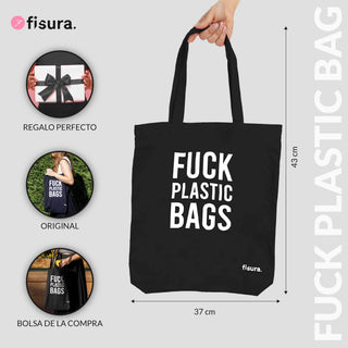 Fisura Tote Bag Shopper in Cotone Fuck Plastic Bags Nero