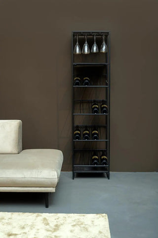 PTMD Collection Portabottiglie con Portacalici Zalig Nero in Ferro H175 cm