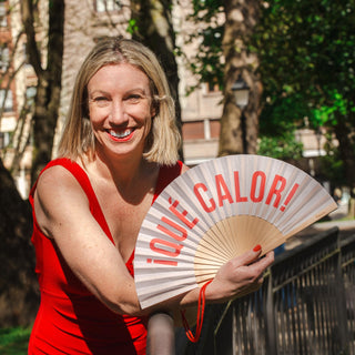 Fisura Que Calor Wooden Fan in Beige and Red