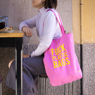 Fisura Tote Bag Shopper in Cotone Fuck Plastic Bags Rosa