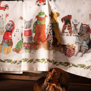 Tessitura Toscana Telerie Mantel navideño redondo Jingle Woof de algodón 170 cm