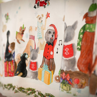 Tessitura Toscana Telerie Camino de mesa navideño Jingle Woof de algodón 45x170 cm