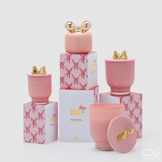 EDG Enzo De Gasperi Candela Rosa Jolie con Profumo Acqua di Rosa con Vaso D9 cm