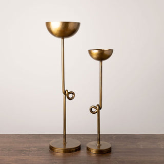 Chehome Set 2 Nihal Candle Holders in Patinated Brass