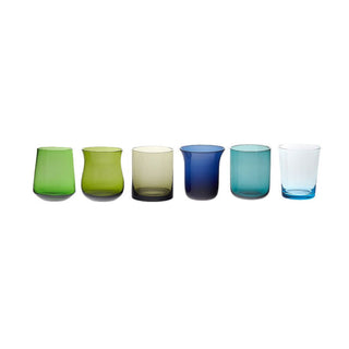 Bitossi Home Set of 6 Nuance Blue and Green Tumbler Glasses in Blown Glass