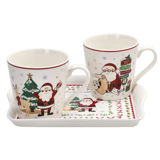 Tognana Porcellane Set 2 Tazze Mug con Vassoio Rettangolare Let it Snow
