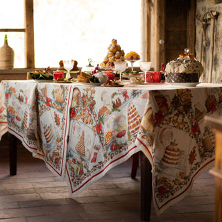 Tessitura Toscana Telerie Christmas Tablecloth Noel Gourmand in Linen 85x85 cm
