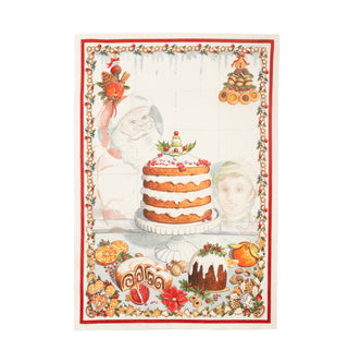Tessitura Toscana Telerie Christmas Tea Towel Noel Gourmand Cake in Linen 50x70 cm