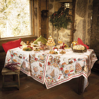 Tessitura Toscana Telerie Christmas Tablecloth Noel Gourmand in Linen 170x360 cm