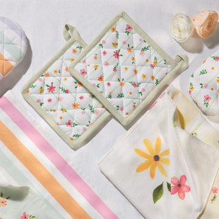 Brandani Set 2 Presine Polline Fiori Micro 18x18 cm in Cotone