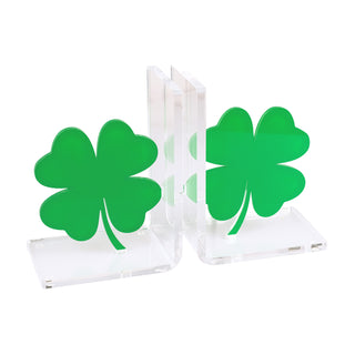 Vesta Green Four Leaf Clover Bookend in Acrylic Crystal