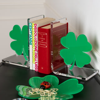 Vesta Green Four Leaf Clover Bookend in Acrylic Crystal