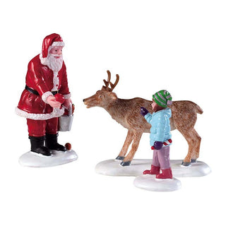 Lemax Set of 3 Christmas Characters Santa Claus with Reindeer and Child